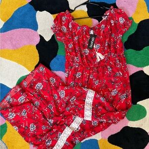 Boohoo Red Floral Dress